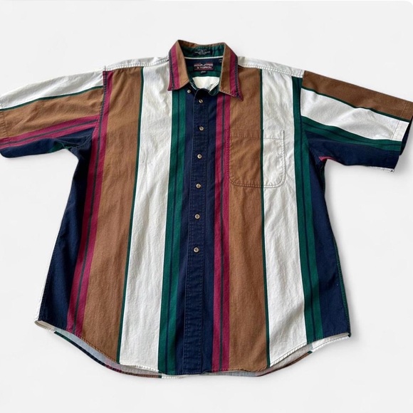 Roundtree & Yorke Other - Vintage Roundtree & Yorke Short-Sleeve Striped Button-Down Shirt 90s Colorblock